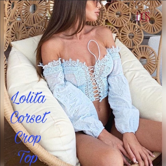 😍 Lolita - Broderie Corset Crop Top - Picture 1 of 7